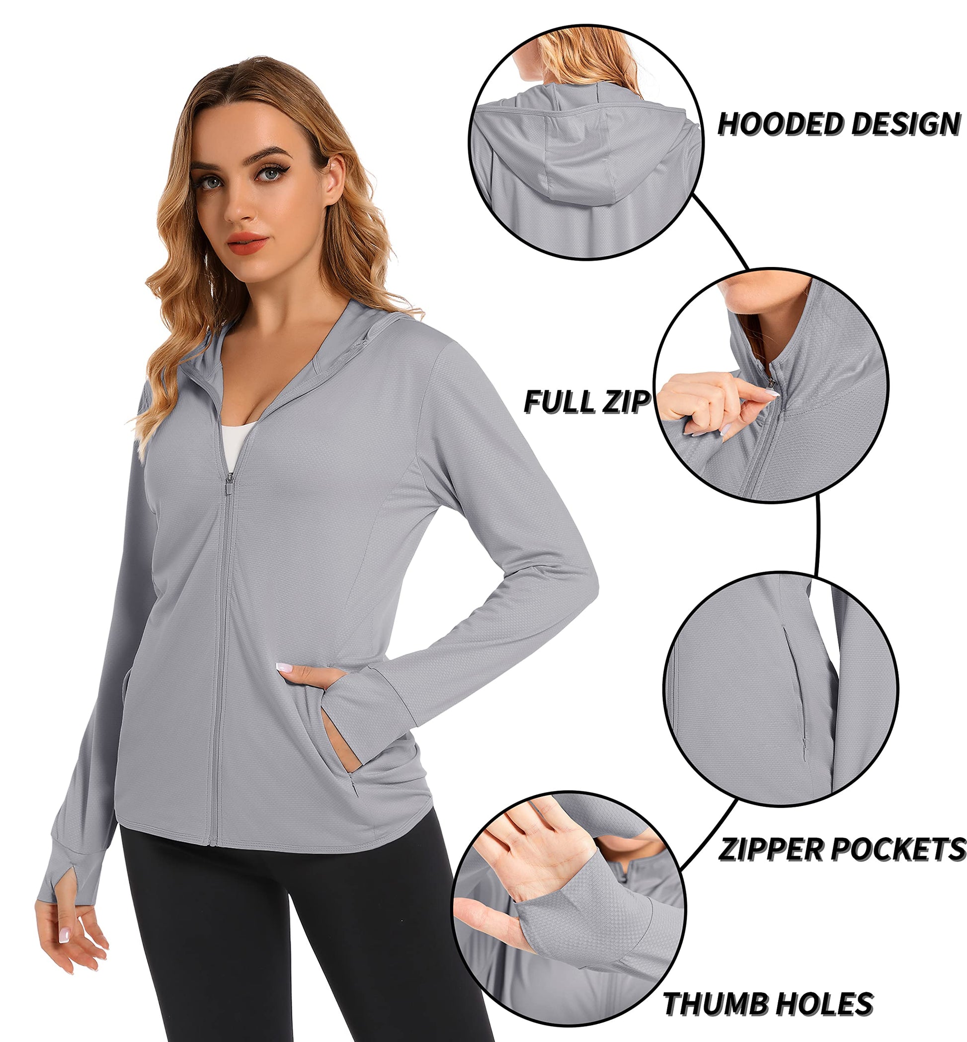 Summer Sun Protection Hoodies Women's Long Sleeve Casual Shirts UPF 50+ Sun Block Full Zip T-shirts With Zipper Pockets The Clothing Company Sydney
