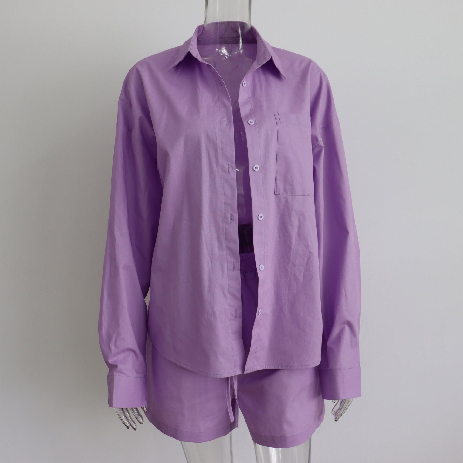 2 Piece Long Sleeve Shirt With Mini Shorts Cotton Stretch Waist Two Pieces Ladies Outfits Blouses Fashion Set The Clothing Company Sydney