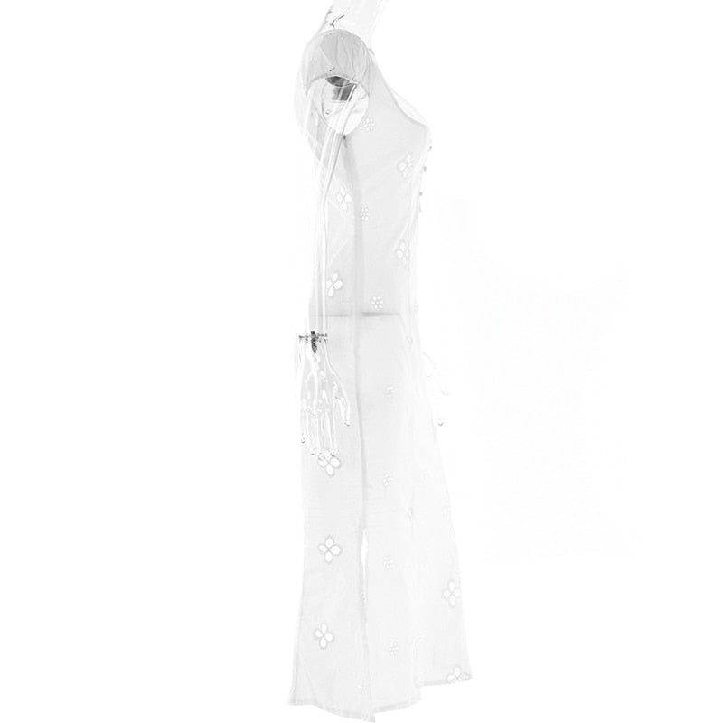 Square Neck Black White Mini Summer High Waist Short Sleeve Beachwear Bodycon Hollow Out Sundress Dress The Clothing Company Sydney