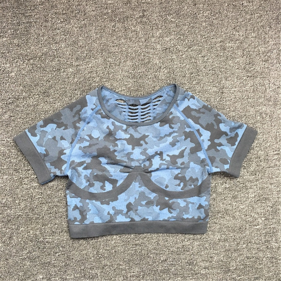 2PCS Camouflage Set Women Yoga Suit Sport Set Gym Workout Clothes Long Sleeve Fitness Crop Top High Waist Seamless Camo Leggings The Clothing Company Sydney