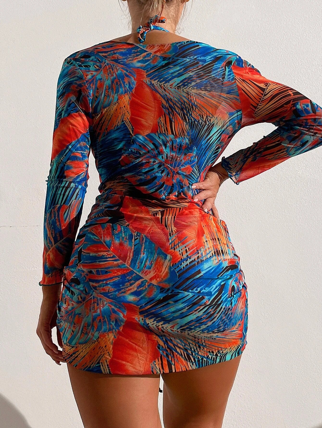 Slit Cuff Plunge Neck Three Piece Bikini Set with Cover Up Plain Swimsuit Women Swimwear Summer Beach Bathing Suit The Clothing Company Sydney