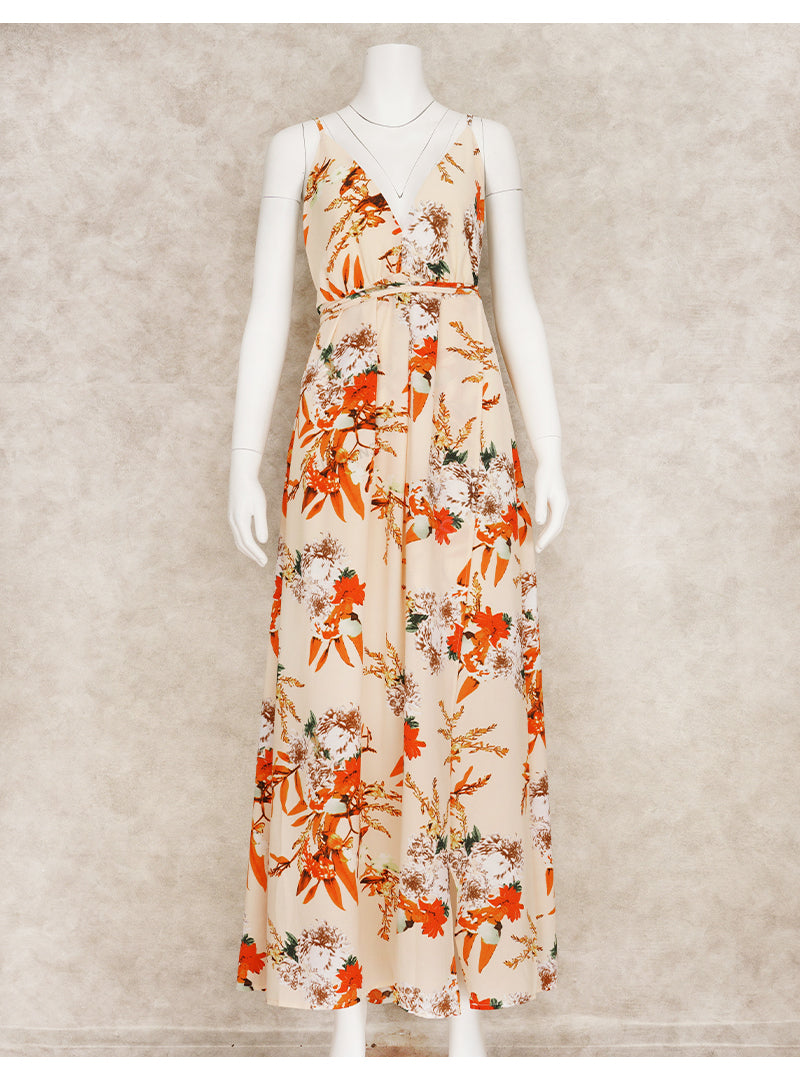 Elegant Ladies Print Spaghetti Strap Beach Holiday High Waist A-line Dress Casual Summer Split Dress The Clothing Company Sydney