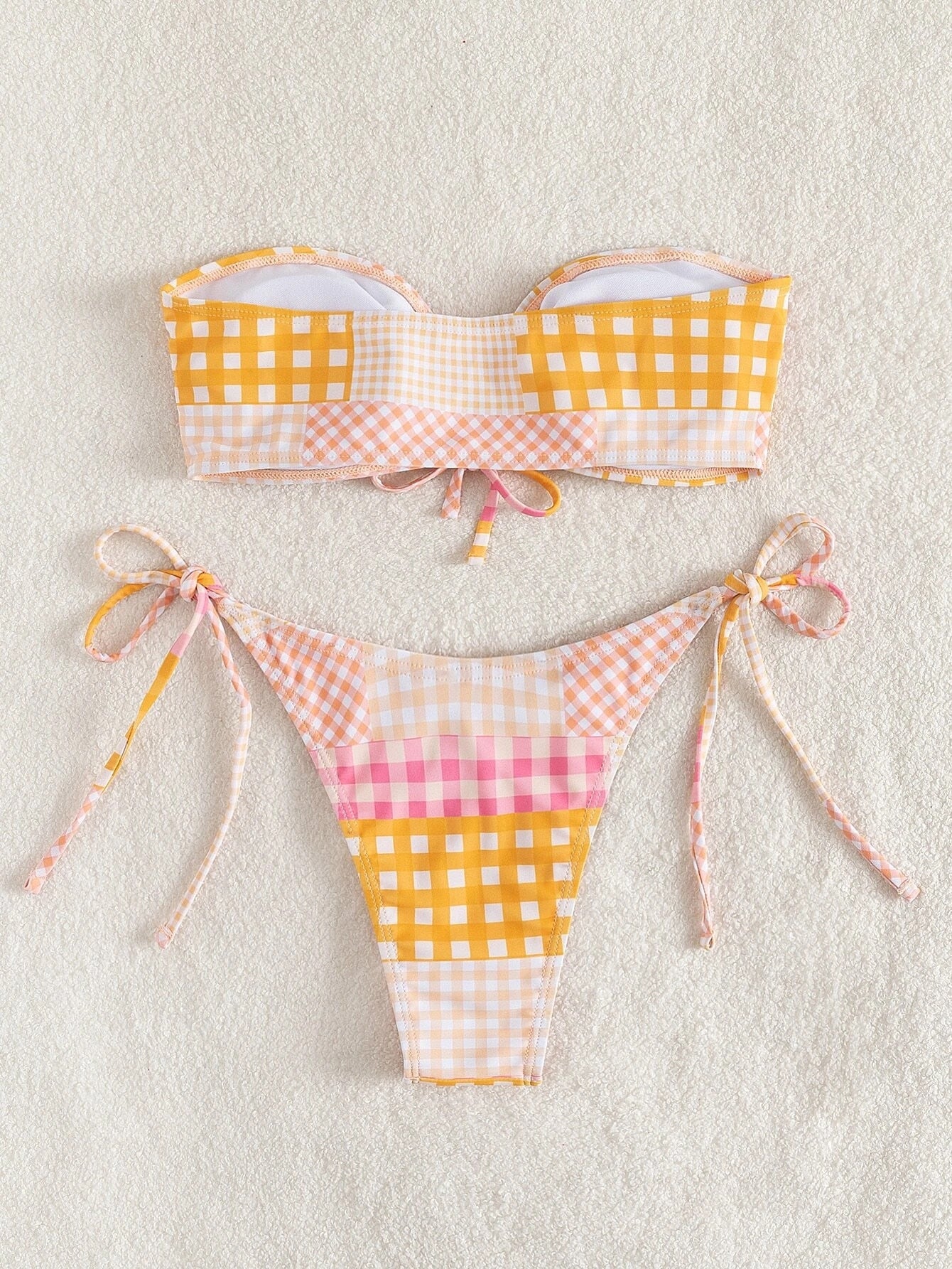 Two Piece Swimwear Plaid Drawstring Bandeau Bikini Swimsuit Bandeau Bikini Set Summer Beach Bathing Suit The Clothing Company Sydney