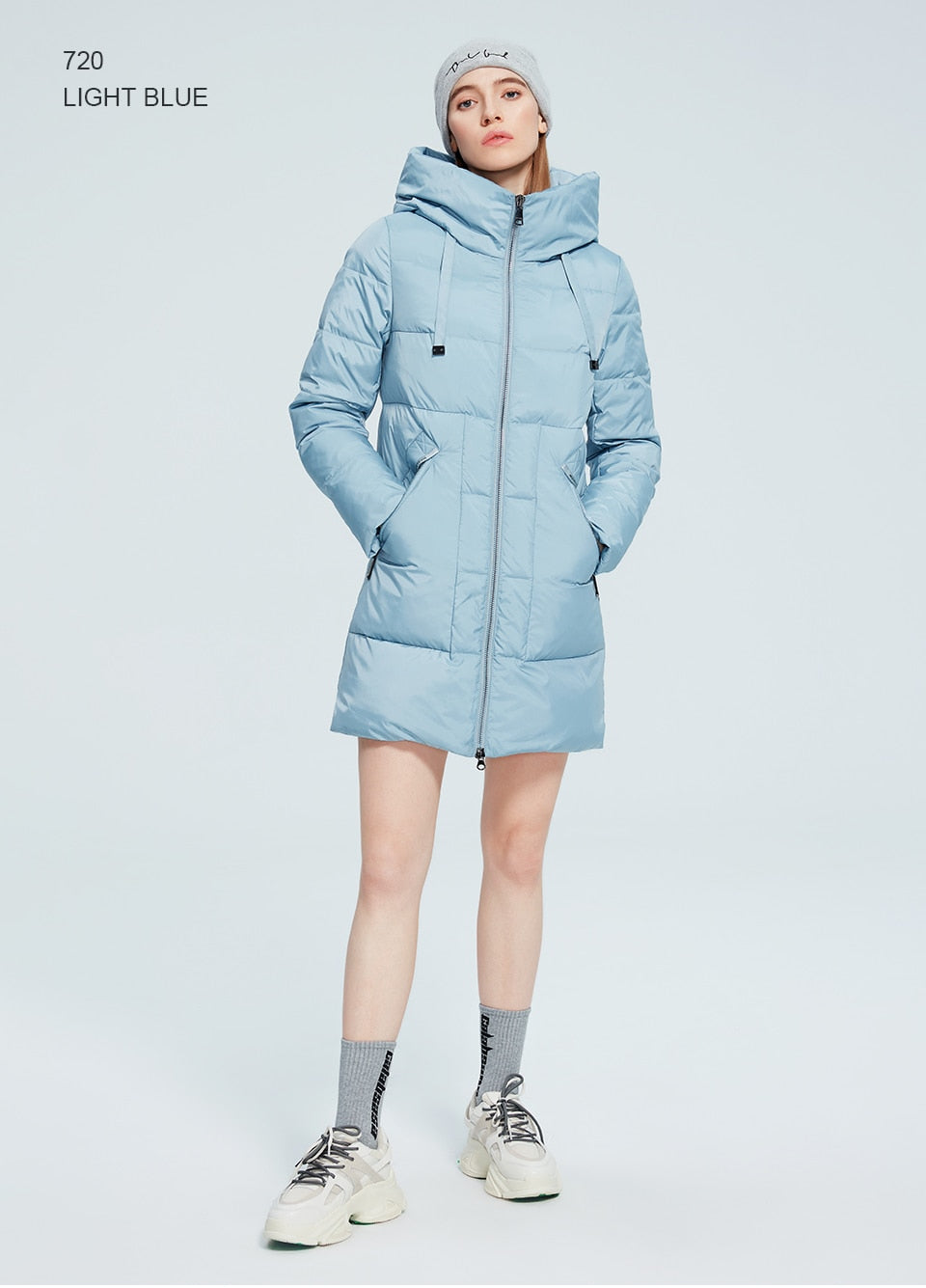 Winter Jacket Women's Stand Collar Hooded Cold Protection Windproof Lady Coat Big Pocket Mid-Length Parka The Clothing Company Sydney