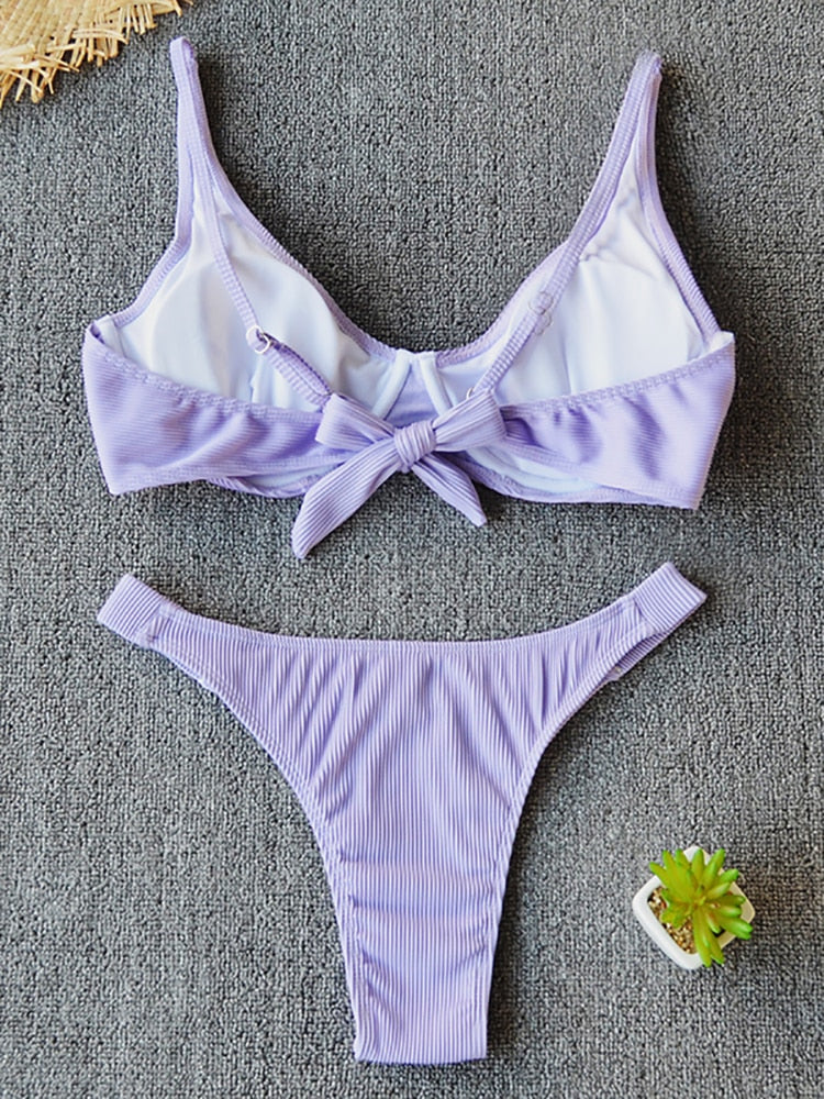 2 Piece Swimsuit Women Bikini Push-up Padded Bra Bandage Triangle Swimwear Bathing Suit Ribbed Bikini Set The Clothing Company Sydney