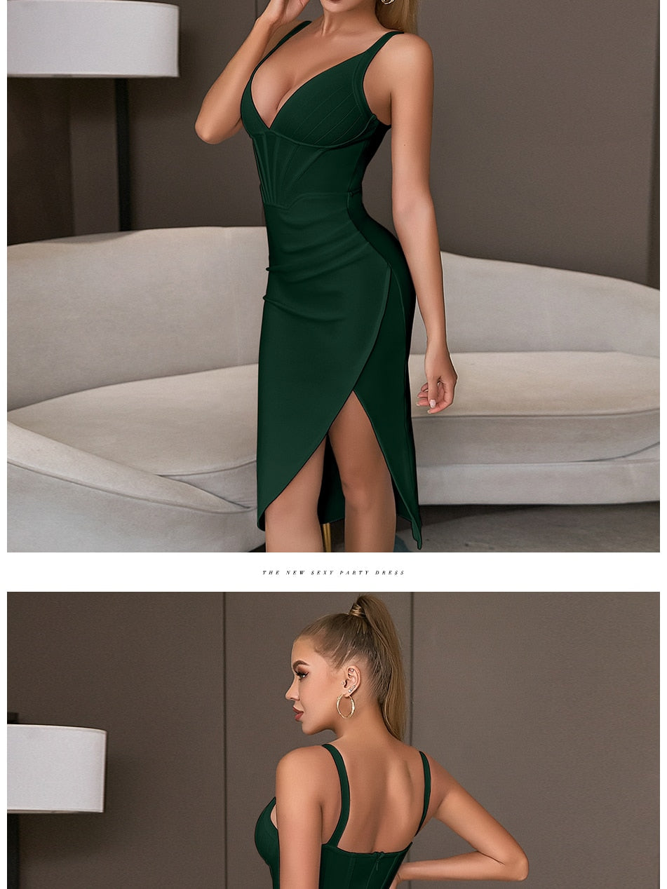 Spaghetti Strap Bodycon Bandage Dress Summer V Neck Club Elegant Outwear Celebrity Runway Party Dress The Clothing Company Sydney