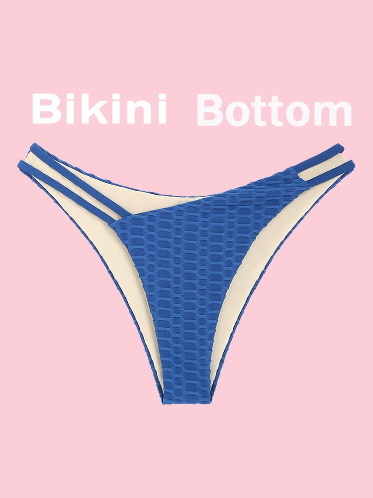 Two Tone Color Block O-ring Honeycomb Textured Bikini Swimwear Mix & Match Swimsuit Separates Beach Top And Bottom The Clothing Company Sydney