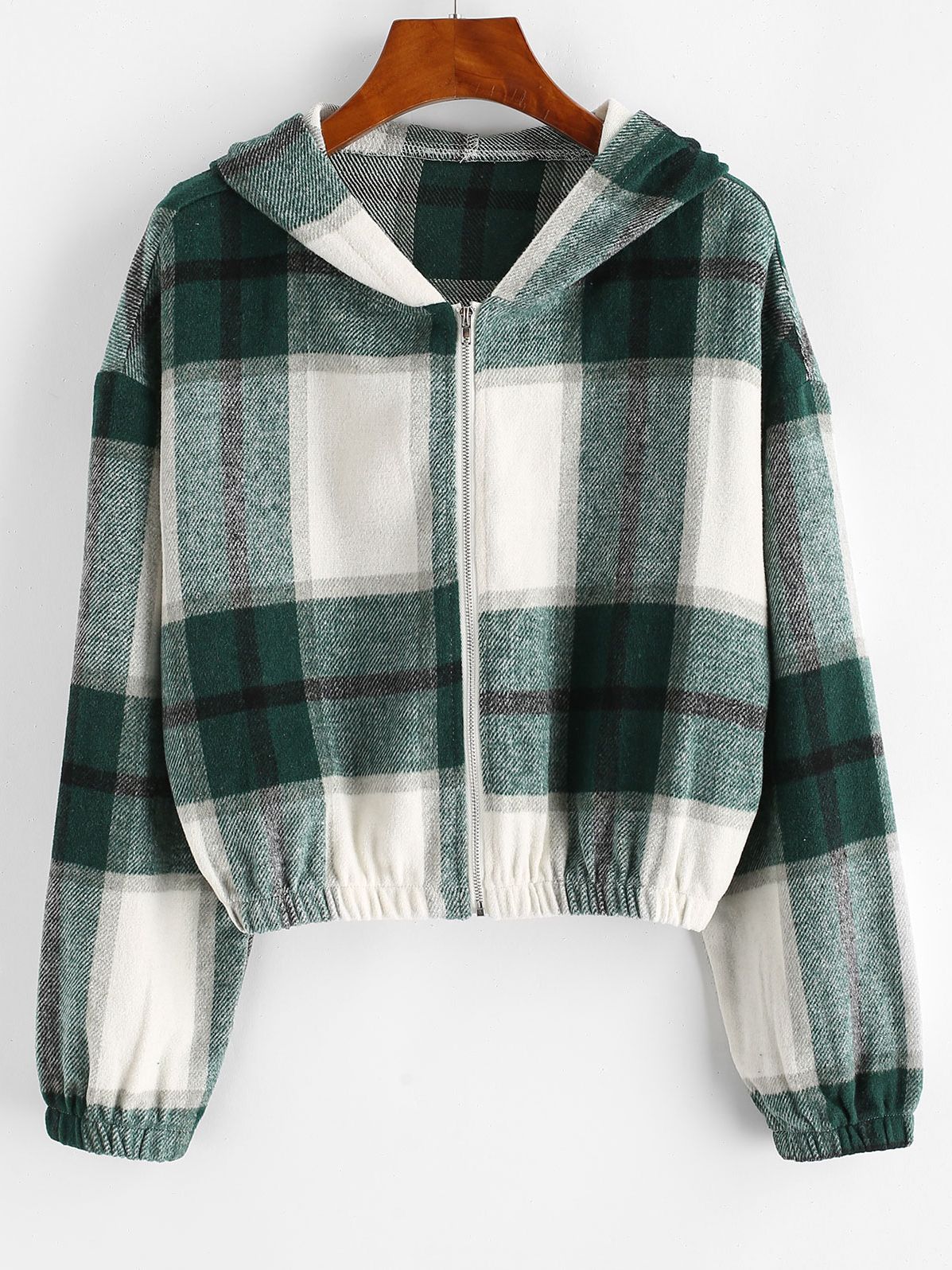 Plaid Flannel Flap Pocket Zip Hooded Jacket Women's Drop Shoulder Coat Zip Up Short Jacket Winter Outwear The Clothing Company Sydney