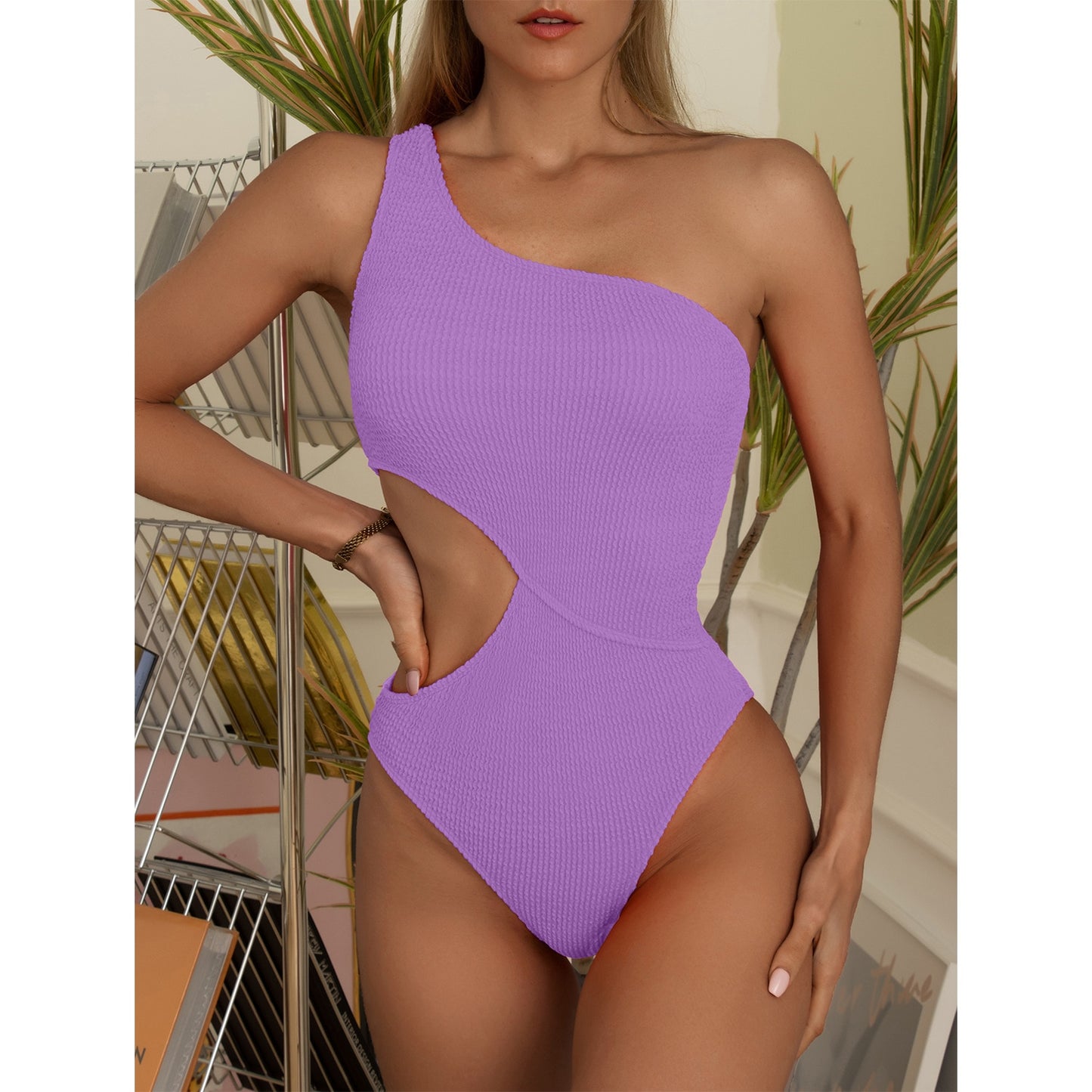 One Piece Swimsuit One Shoulder Solid Swimwear Ribbed Monokini Bathing Suit Beachwear Swimming Suits The Clothing Company Sydney