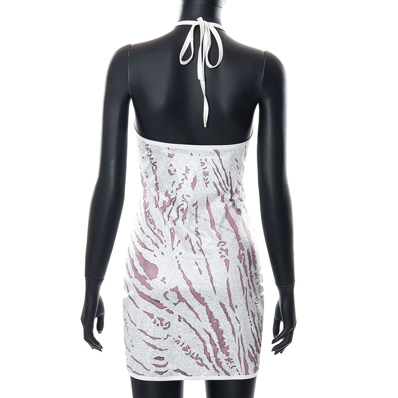 Cross Halter Cut Out Backless Mini Dress Print Sleeveless Bodycon Summer Night Club Party Dress The Clothing Company Sydney