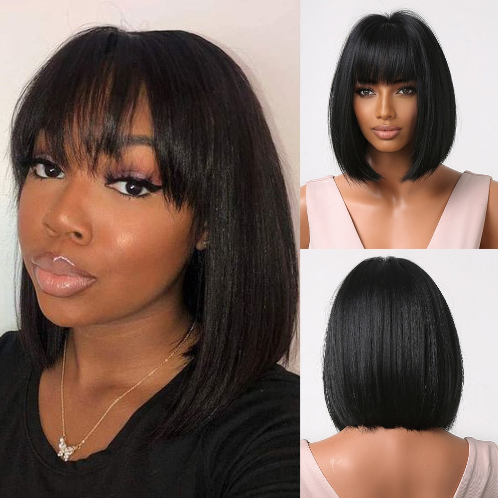 Short Straight Synthetic Wigs for Women Blonde to Brown Ombre Bob Wigs with Bangs Daily Cosplay Party Heat Resistant Wigs The Clothing Company Sydney