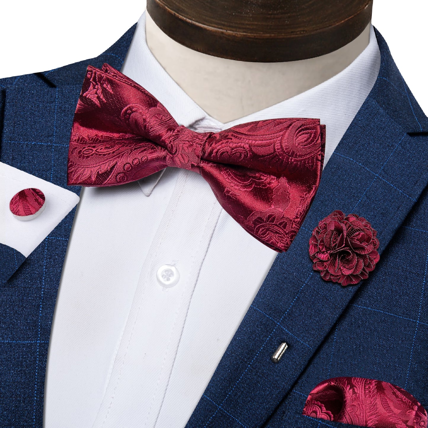 Wedding Bow Tie for Men Classic Red Pre-tied Bowtie Cufflinks Corsage Set for Party Silk Butterfly Knot Gift Set The Clothing Company Sydney