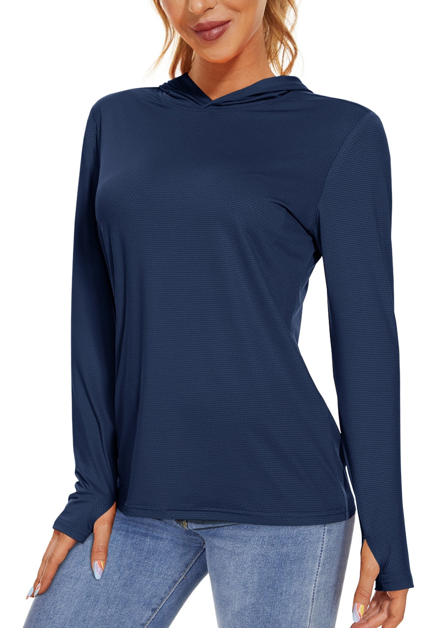 Summer UV/Sun Protection Outdoor Hooded T-shirt Women's Hoodie Shirt UPF 50+ Long Sleeve Fishing Hiking Athletic Shirts The Clothing Company Sydney