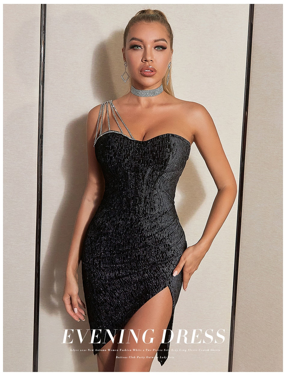 One Shoulder Diamonds Party Dress Women Summer Sleeveless Celebrity Sequins Evening Fashion Night Club Dress The Clothing Company Sydney