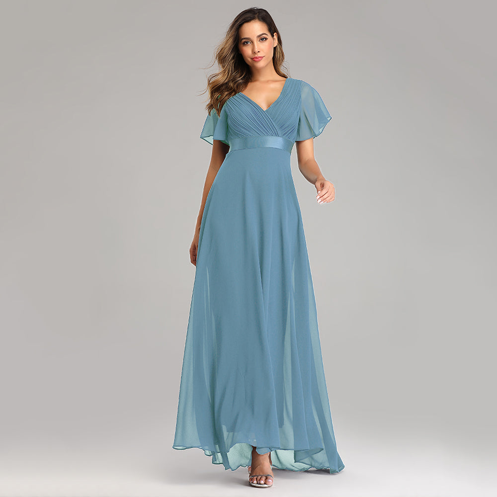 Elegant V-Neck Ruffles Chiffon Evening Gown Wedding Party Cocktail Formal Dress The Clothing Company Sydney