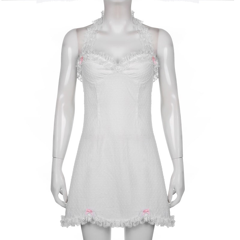 y2k Ruffles Bow Cute Sweet Sundress Fairycore Backless Party Beach Halter Zip Bodycon Mini Dress The Clothing Company Sydney