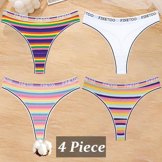 4 Piece Set Women's Cotton Colourful Stripe Panties Underwear G-Strings Rainbow Thongs Female Soft Breathable Intimates Lingerie The Clothing Company Sydney