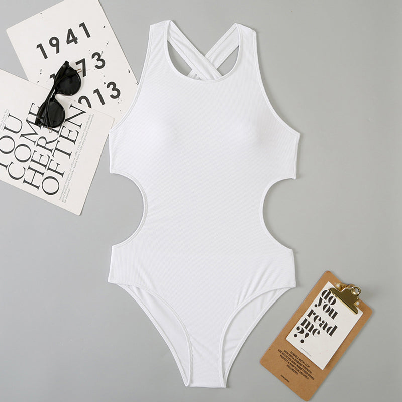 Ribbed One Piece Women Swimsuits Cut Out Swimwear High Neck Bodysuit Solid Beachwear Cross Back Monokini Clothing Company Sydney