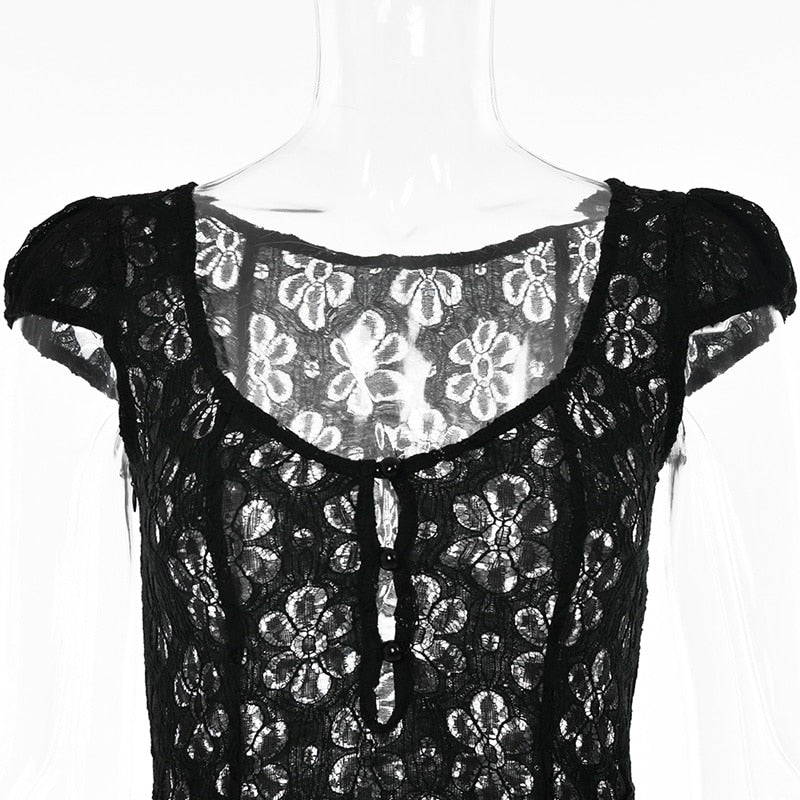 Square Neck Black White Mini Summer High Waist Short Sleeve Beachwear Bodycon Hollow Out Sundress Dress The Clothing Company Sydney