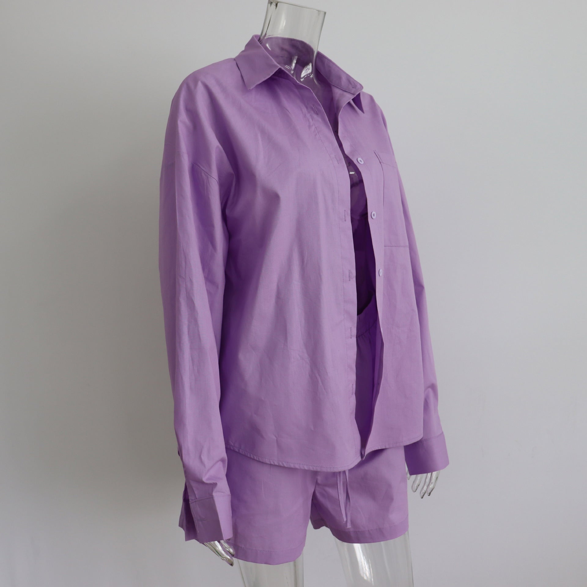 2 Piece Long Sleeve Shirt With Mini Shorts Cotton Stretch Waist Two Pieces Ladies Outfits Blouses Fashion Set The Clothing Company Sydney