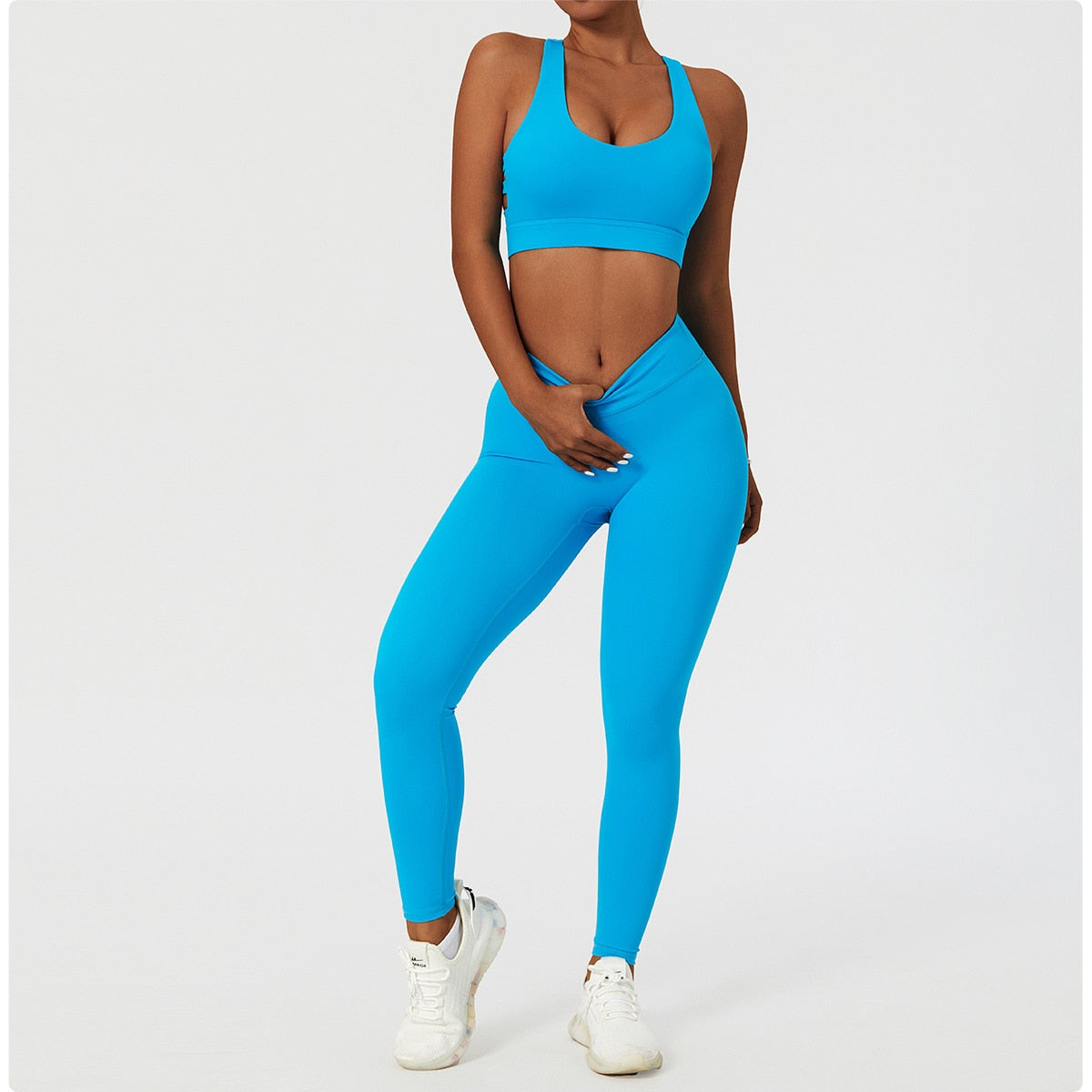 2 Piece Women's Yoga Set Workout Shirts Sport Pants Bra Gym Suits Fitness Shorts Crop Top High Waist Running Leggings Sports Sets The Clothing Company Sydney