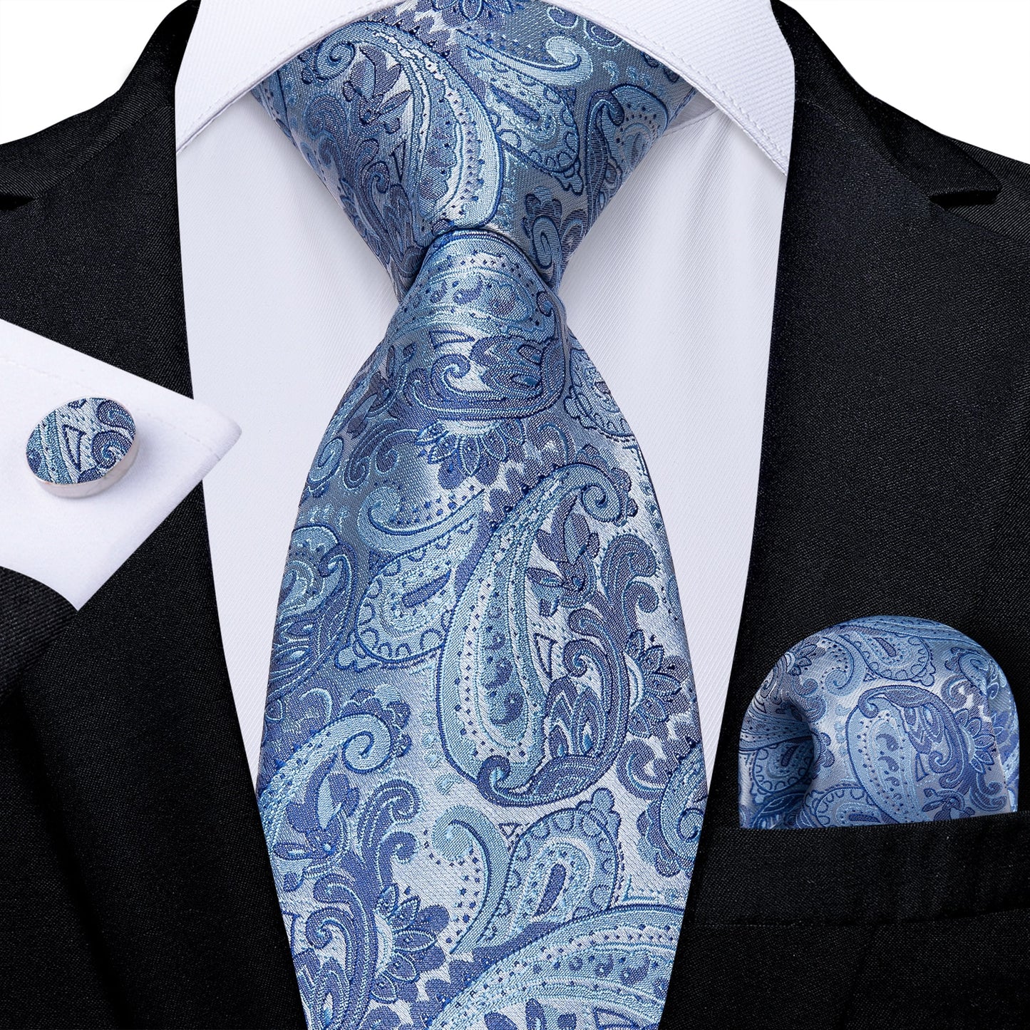 3 Piece Classic 100% Silk Men's Ties 8cm Blue Plaid Dot Striped Business Necktie Handkerchief Wedding Party Tie Set The Clothing Company Sydney