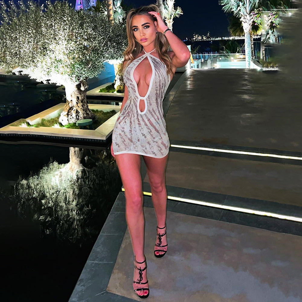 Cross Halter Cut Out Backless Mini Dress Print Sleeveless Bodycon Summer Night Club Party Dress The Clothing Company Sydney