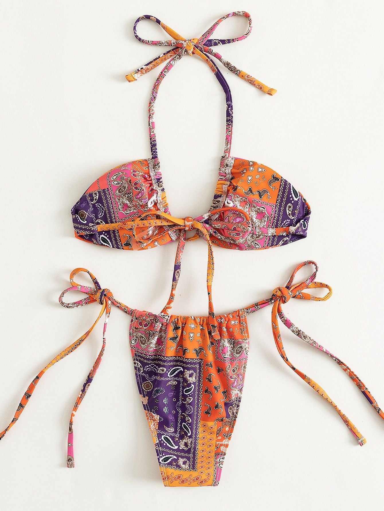 2 Piece Micro Bikini Women Halter Push Up Bohemia Floral Print Triangle Swimsuit Brazilian Beach Bathing Suit Bandage Swimwear The Clothing Company Sydney