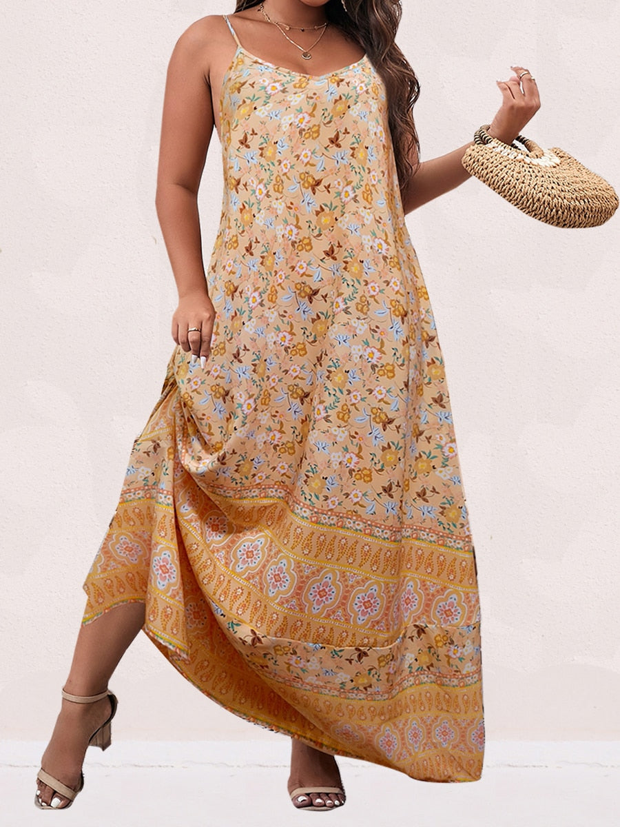 Ditsy Floral Maxi Cami Dress Backless Plus Size Women's Summer Elegant Large Hem Beach Dresses The Clothing Company Sydney
