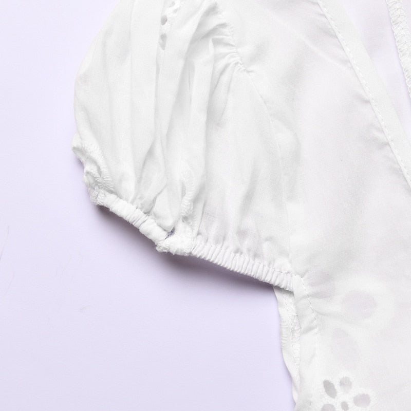 Square Neck Black White Mini Summer High Waist Short Sleeve Beachwear Bodycon Hollow Out Sundress Dress The Clothing Company Sydney