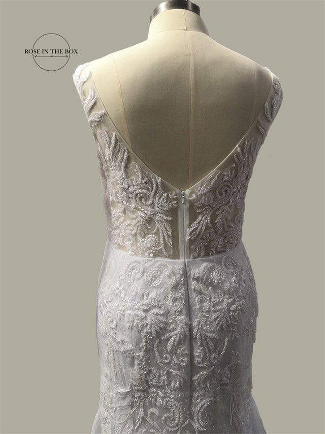 Luxury 3D Lace Mermaid Wedding Dress Romantic Beads Tulle Neck Wedding Bridal Gowns The Clothing Company Sydney