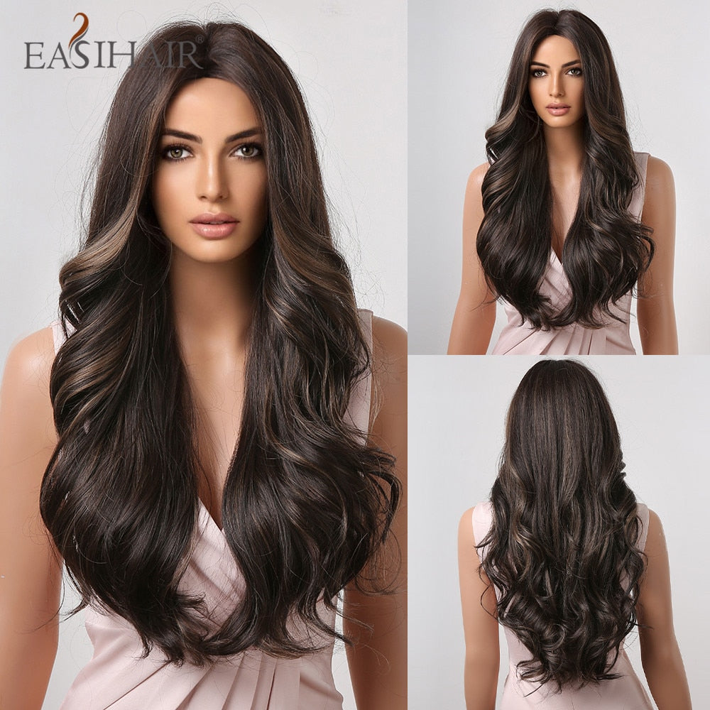 Brown Mixed Blonde Synthetic Wigs with Bang Long Natural Wavy Hair Wig for Women Daily Cosplay Use Heat Resistant Wigs The Clothing Company Sydney