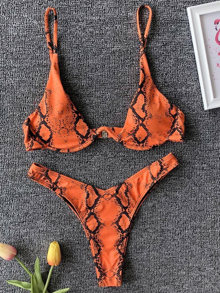 Neon V-bar Underwired Bikini Ribbed Swimsuit Women Thong Swimwear Two-pieces Bikini set Push up Bathing Suit The Clothing Company Sydney