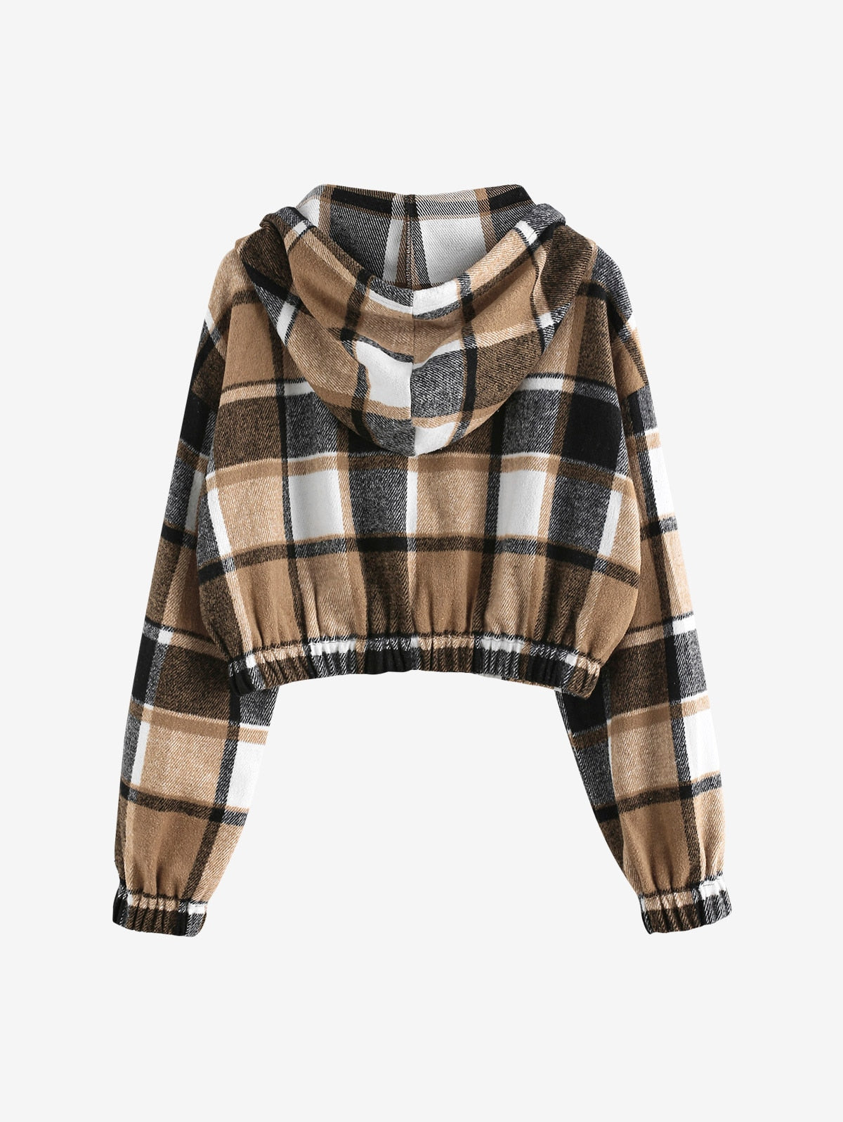 Plaid Flannel Flap Pocket Zip Hooded Jacket Women's Drop Shoulder Coat Zip Up Short Jacket Winter Outwear The Clothing Company Sydney