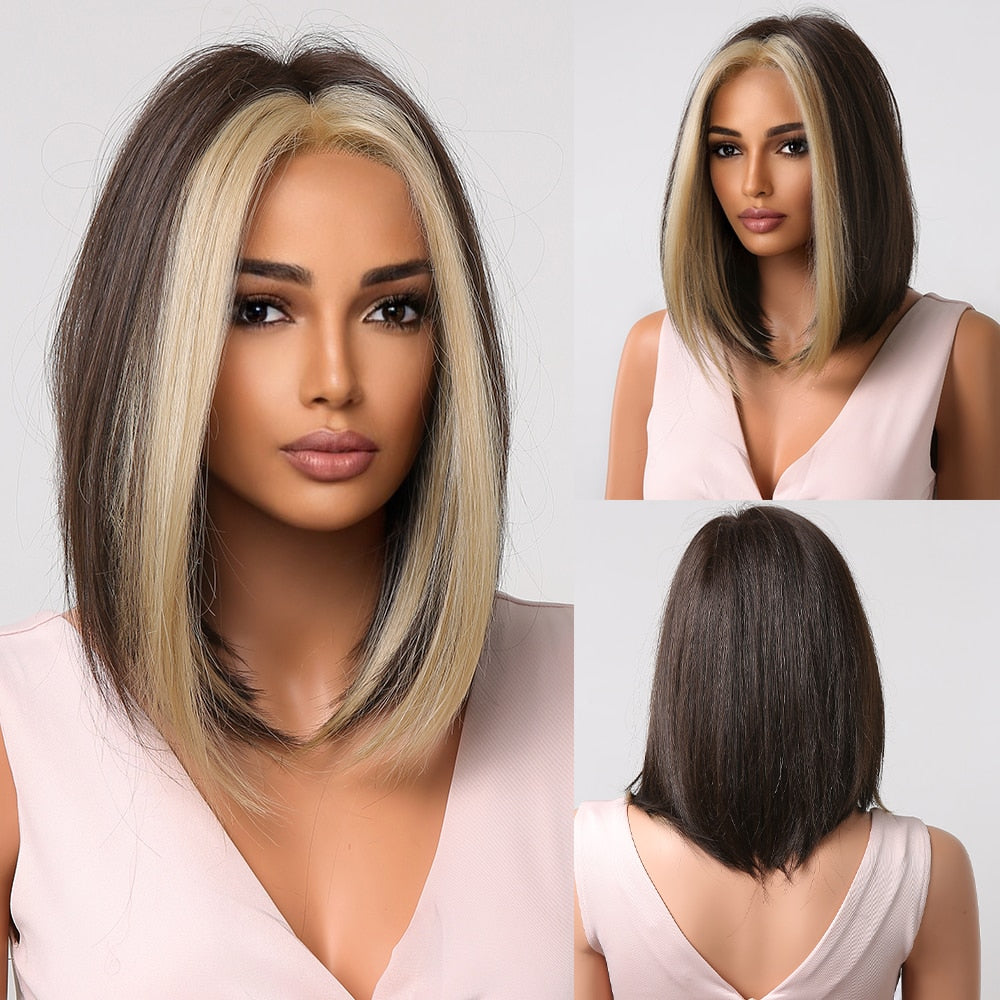 Short Straight Synthetic Wigs for Women Blonde to Brown Ombre Bob Wigs with Bangs Daily Cosplay Party Heat Resistant Wigs The Clothing Company Sydney