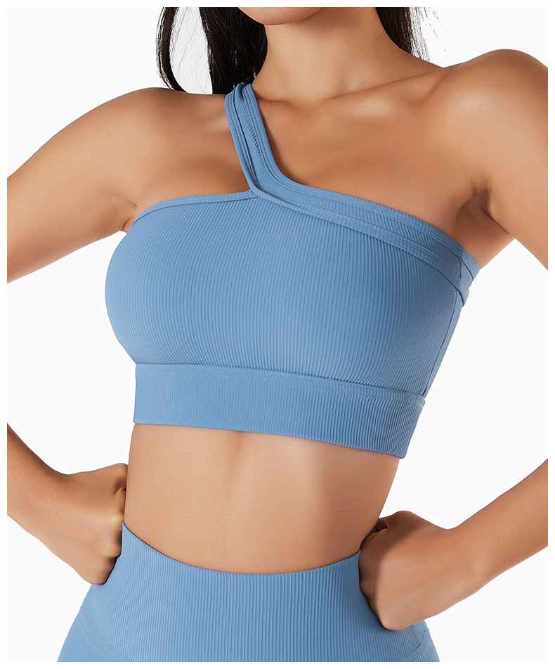 Seamless Thread Fabric Fitness Bra Single Shoulder Strap Gym Top Sports Underwear Outerwear Running Yoga Clothes The Clothing Company Sydney
