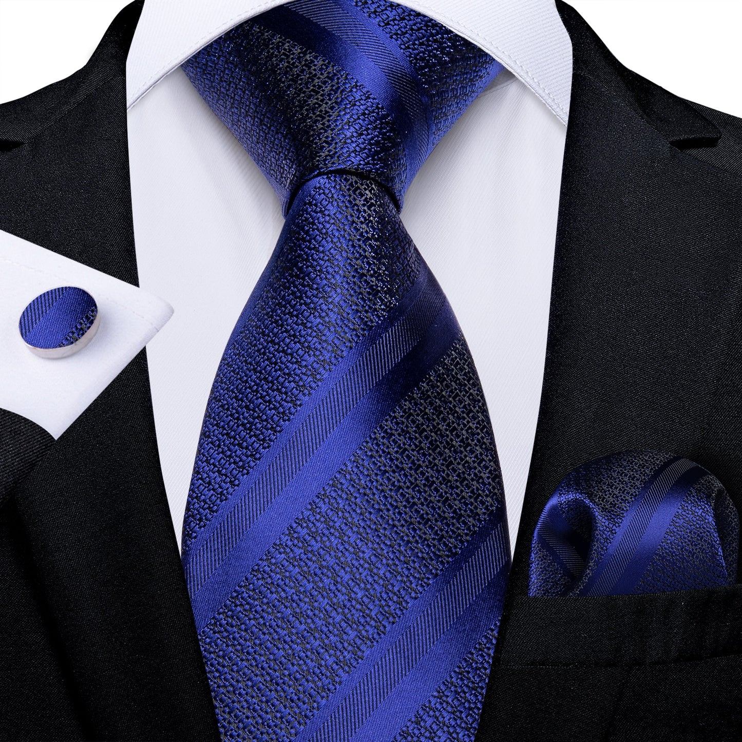 3 Piece Classic 100% Silk Men's Ties 8cm Blue Plaid Dot Striped Business Necktie Handkerchief Wedding Party Tie Set The Clothing Company Sydney