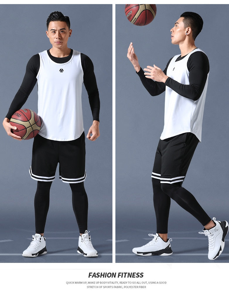 4 Piece/Set Men's Basketball Tracksuit Gym Fitness Compression Sports Suit Running Jogging Sport Wear Exercise Workout Tights Shorts The Clothing Company Sydney