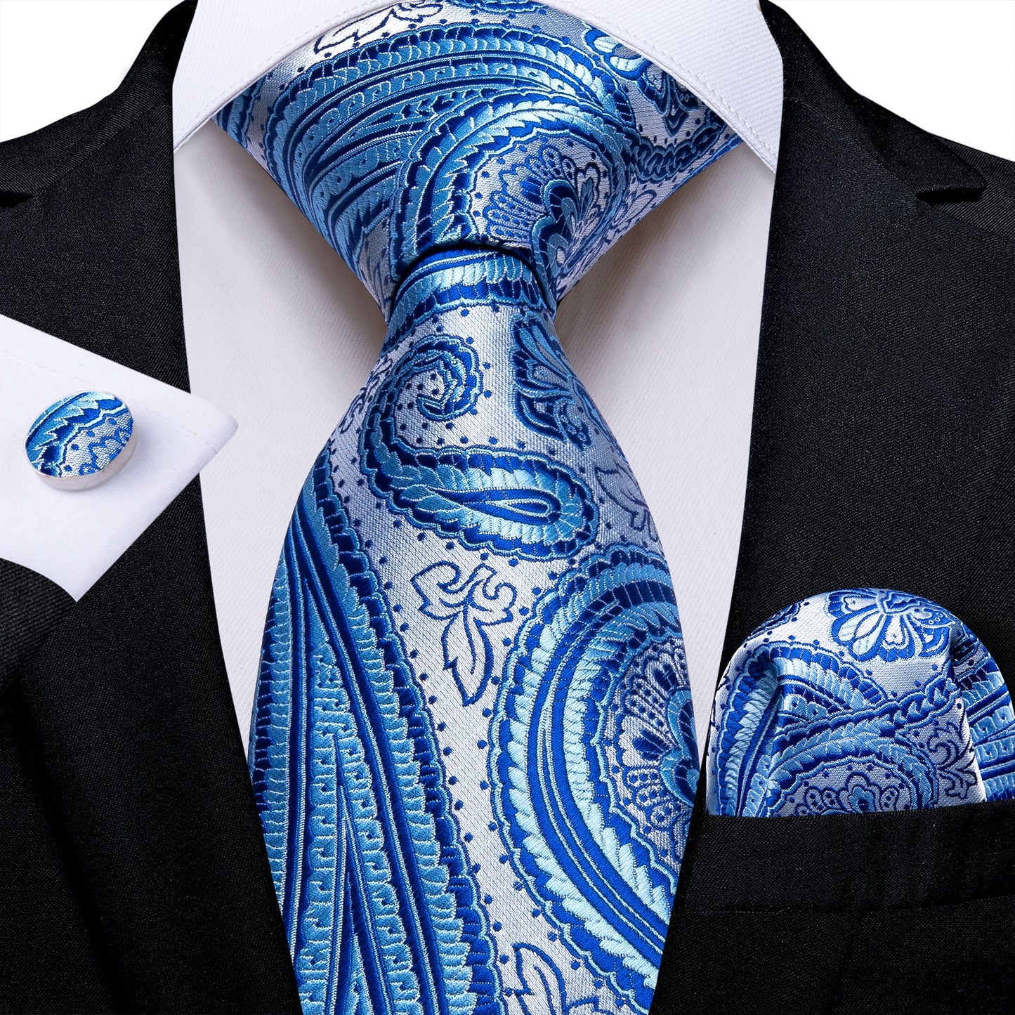 3 Piece Classic 100% Silk Men's Ties 8cm Blue Plaid Dot Striped Business Necktie Handkerchief Wedding Party Tie Set The Clothing Company Sydney