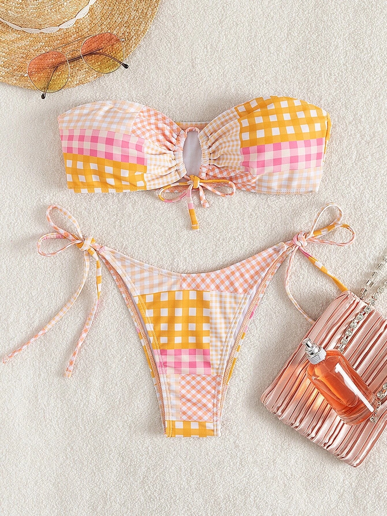 Two Piece Swimwear Plaid Drawstring Bandeau Bikini Swimsuit Bandeau Bikini Set Summer Beach Bathing Suit The Clothing Company Sydney