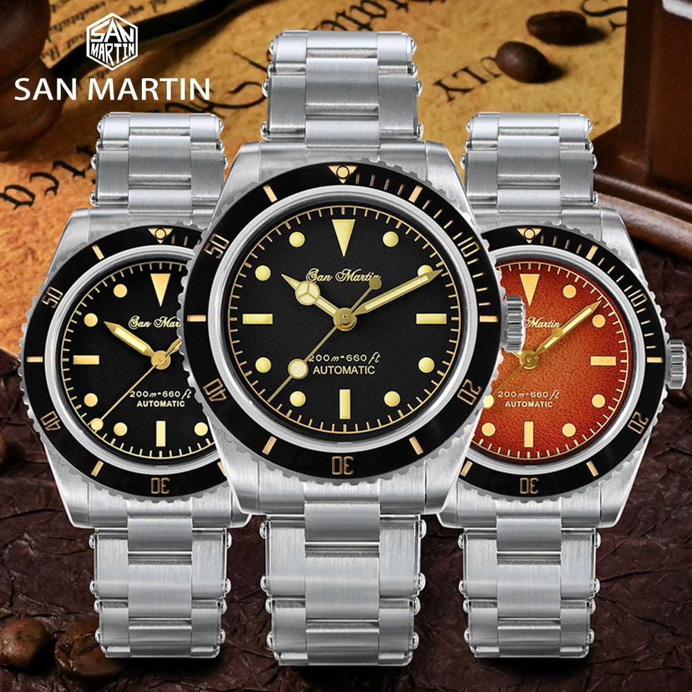San Martin Men's 38mm Diver 6200 Retro Water Ghost Luxury Sapphire NH35 Automatic Mechanical Vintage 20Bar Luminous Watch Clothing Company Sydney