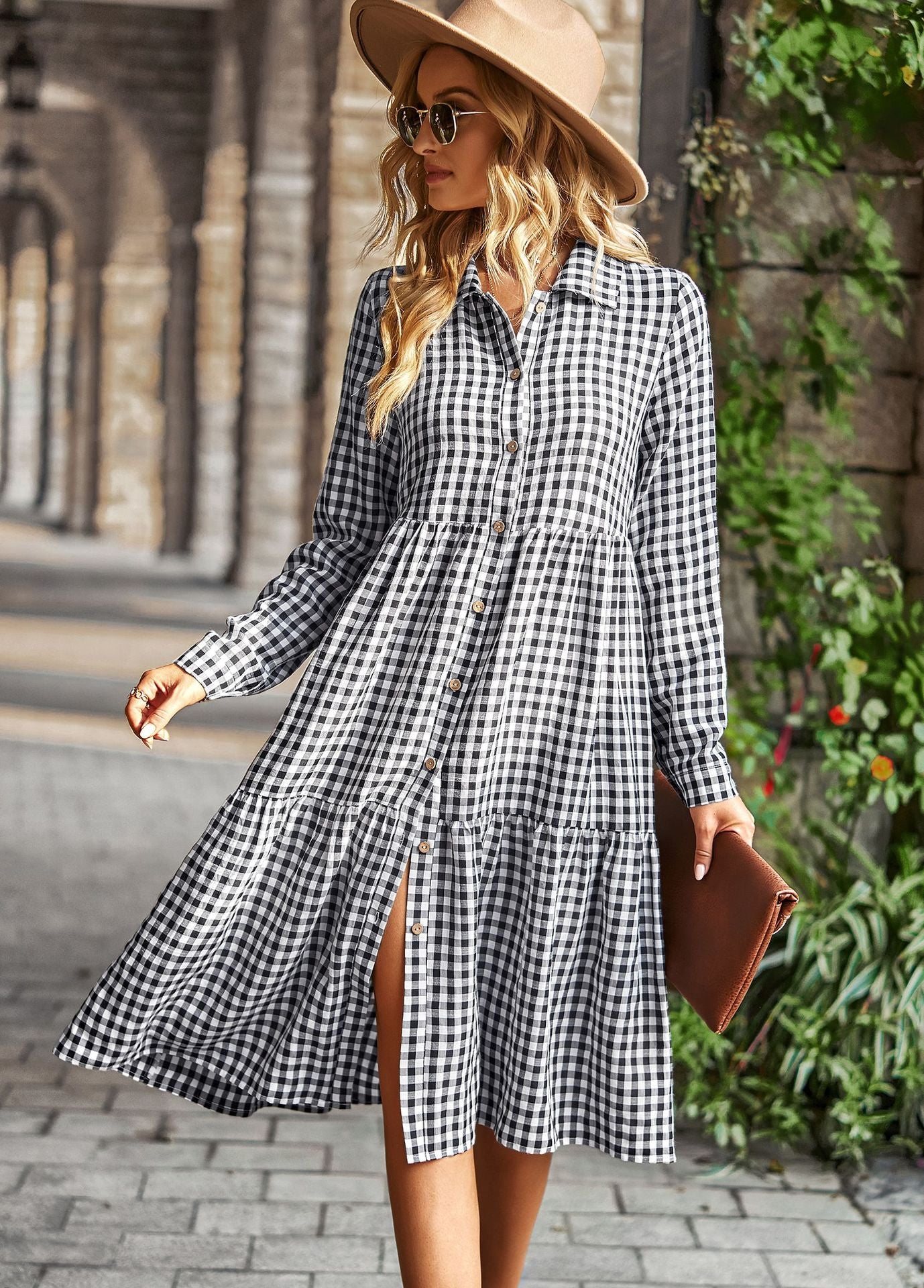 Casual Plaid Shirt Dress For Women Turn Down Long Sleeve Maxi Dress Vintage Single Breasted Patchwork Spring Autumn Dress The Clothing Company Sydney