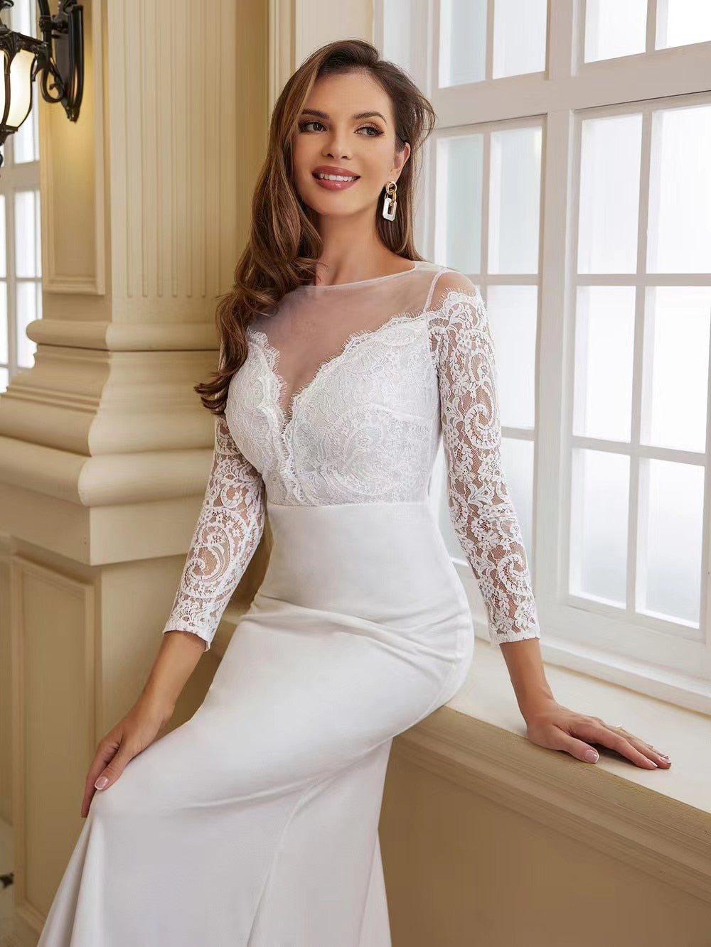 Wedding dress Bride White Long Sleeve Elegant Gorgeous Robe Mariage Long Train Dress The Clothing Company Sydney