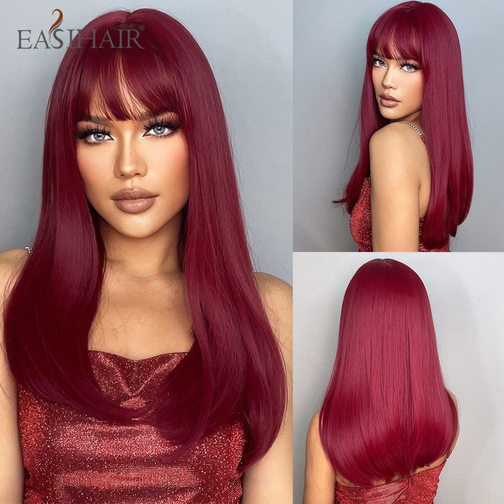 Brown Straight Synthetic Wigs with Bangs Natural Layered Hair Wigs for Women Daily Cosplay Party Heat Resistant Wigs The Clothing Company Sydney