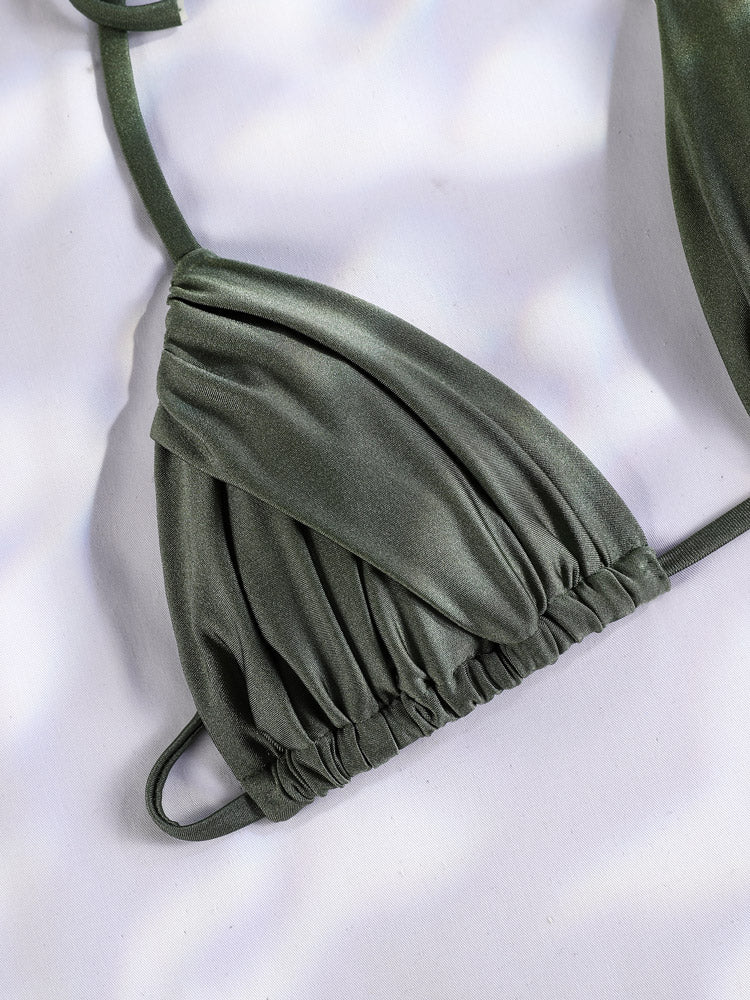 2 Piece Glitter Fabric Bikini Set Folds Swimsuit Halter Bathing Suit Swimwear Beachwear The Clothing Company Sydney