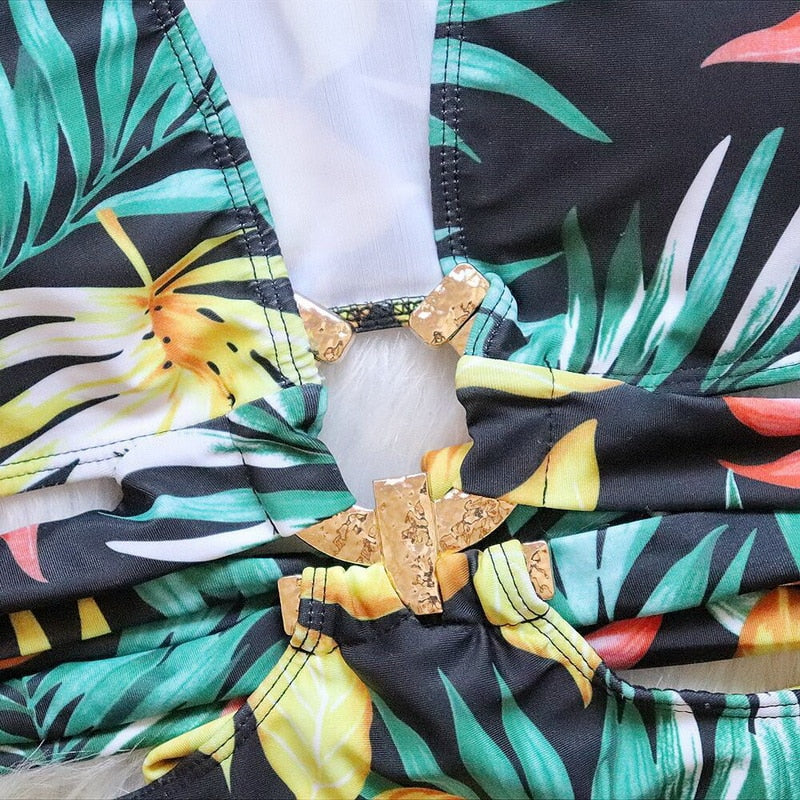 Hollow Out One Piece Swimsuit Floral Swimwear Cut Out Bathing Suit Metal Decor Swimwear Push Up Bodysuit Beachwear The Clothing Company Sydney