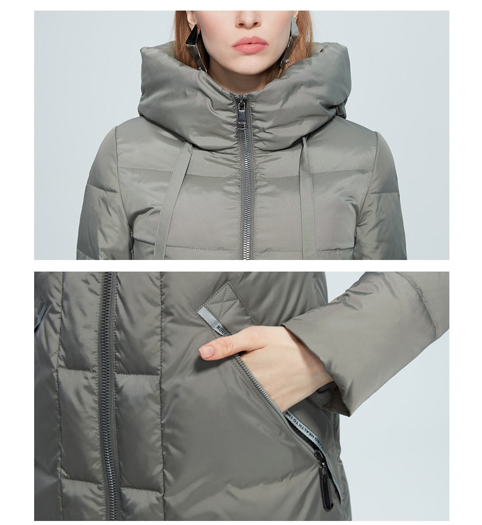 Winter Jacket Women's Stand Collar Hooded Cold Protection Windproof Lady Coat Big Pocket Mid-Length Parka The Clothing Company Sydney