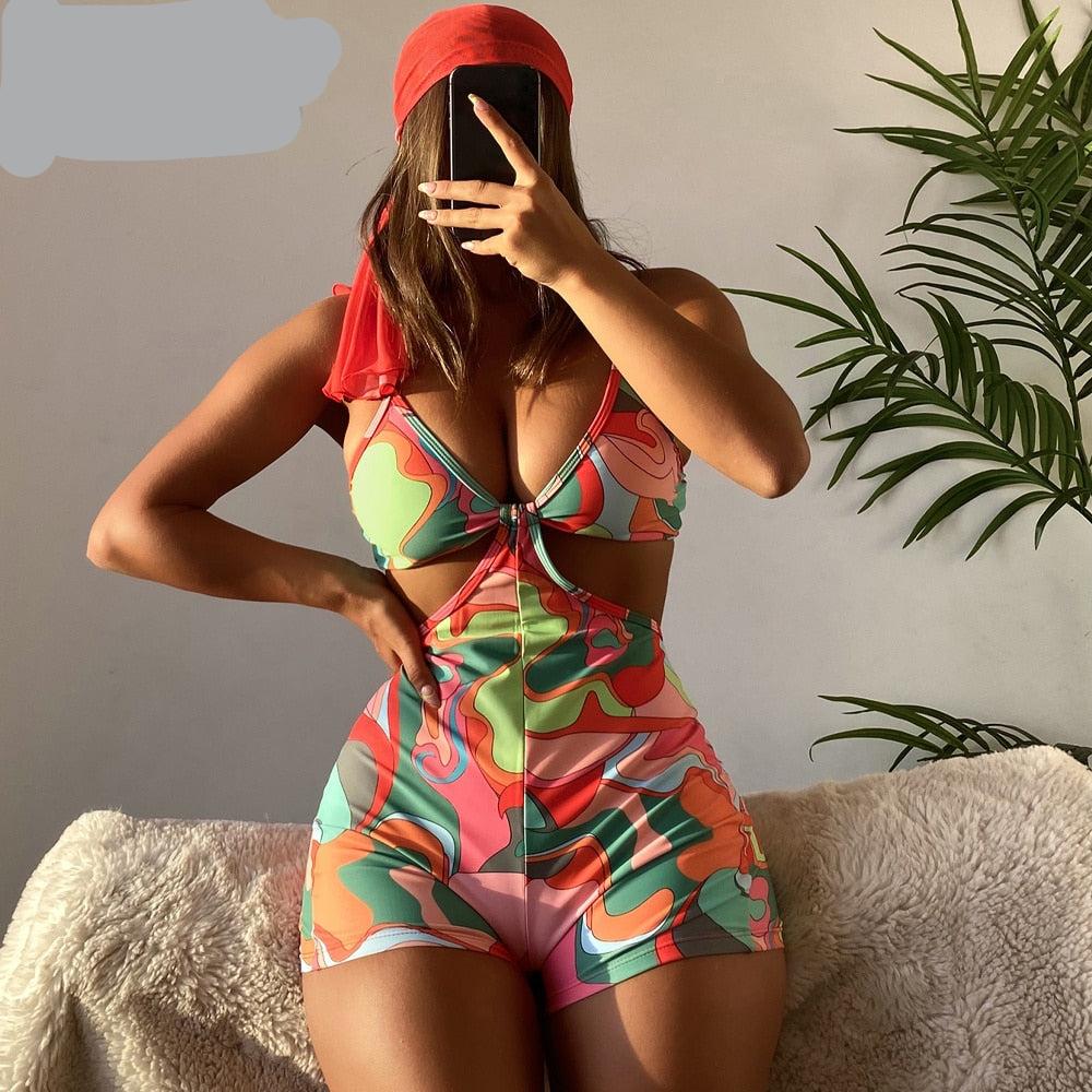 Print Strapped Swimwear Push Up Hollow Bottom One Piece Swimsuit Monokini Summer Beach Bathing Suit The Clothing Company Sydney