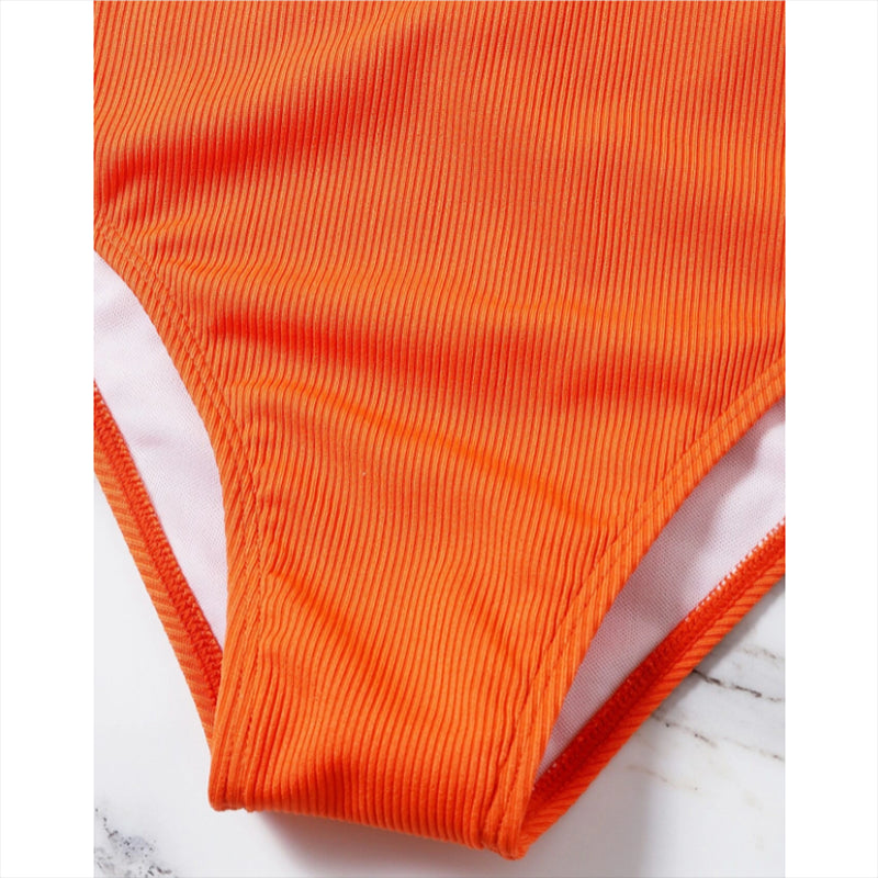 Ribbed One Piece Women Swimsuits Cut Out Swimwear High Neck Bodysuit Solid Beachwear Cross Back Monokini Clothing Company Sydney