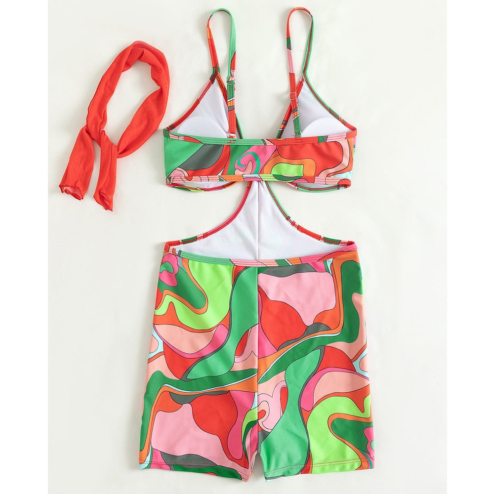 Print Strapped Swimwear Push Up Hollow Bottom One Piece Swimsuit Monokini Summer Beach Bathing Suit The Clothing Company Sydney